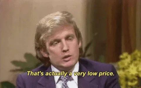 Reaction GIF of a man in a TV interview captioned That's actually a very low price
